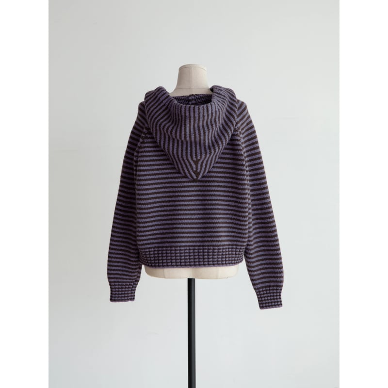 予約販売》2way zip border knit hoodie/2colors_nt242