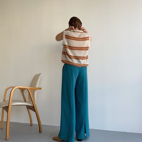 【nokcha original】back slit long pants/turquoise blue_np0452