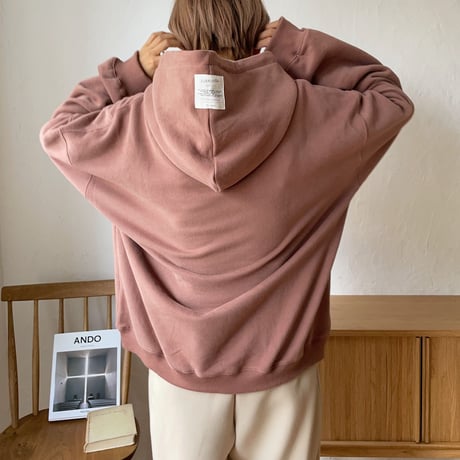 【nokcha original】unisex label hood pullover/dark pink_nt0736
