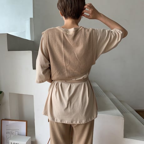 【nokcha original】thermal knit bustier/ beige_nt0455