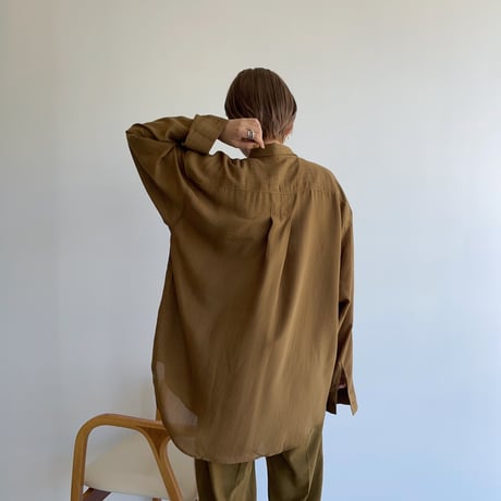 【nokcha original】pin stripe sheer over shirt/olive brown_nt1045