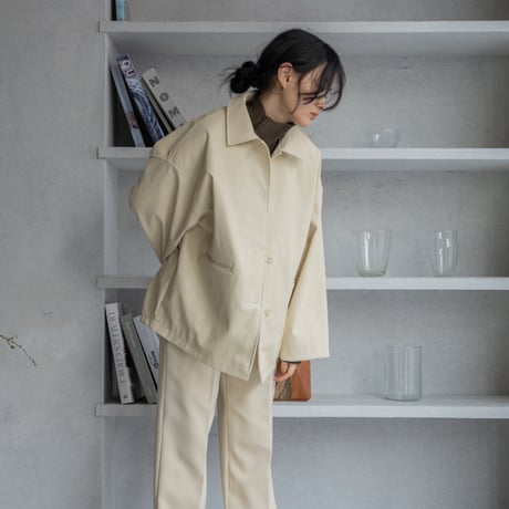 【nokcha original】eco leather over jacket/ivory_no0197