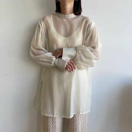 【nokcha original】2way volume sheer blouse/ivory_nb0049