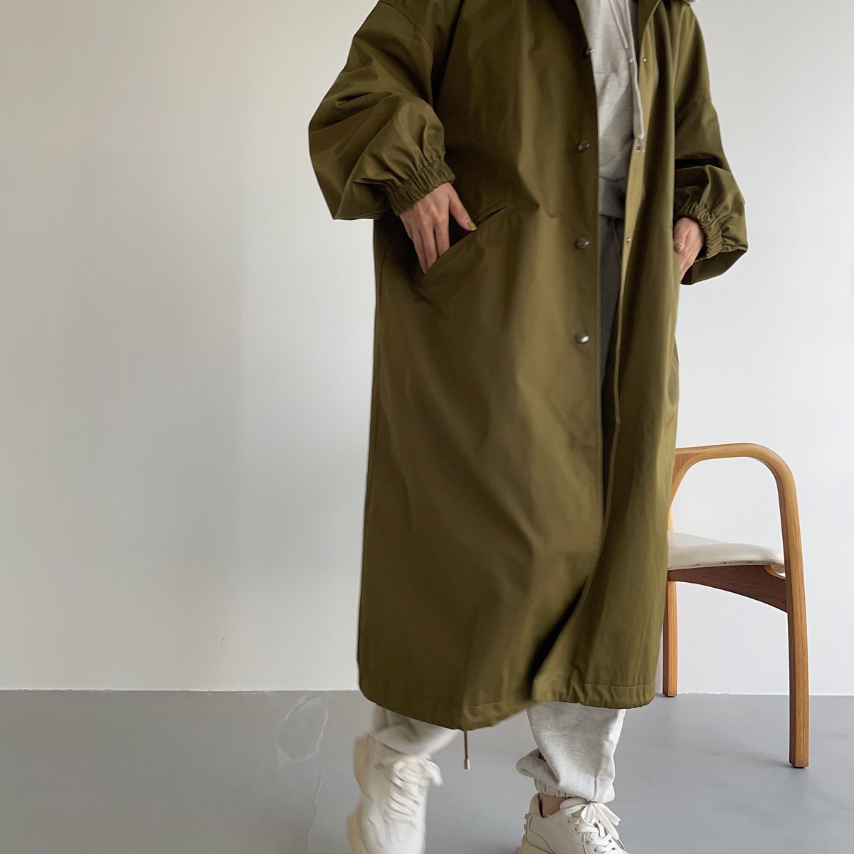 nokcha original】long coach jacket/khaki_no0166 