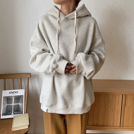 【nokcha original】unisex label hood pullover/oatmeal_nt0725