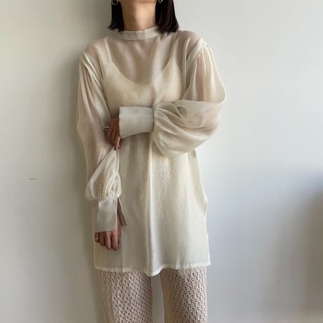 【nokcha original】2way volume sheer blouse/ivory_nb0049