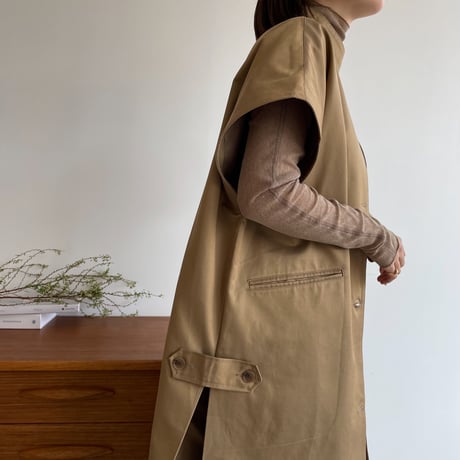 【nokcha original】twill slit long vest/beige_no0205