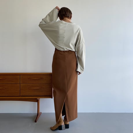 【nokcha original】stitch long skirt/camel brown_ns0059