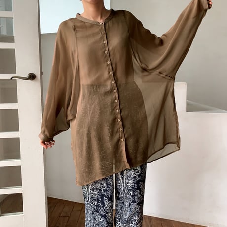 【nokcha original】sheer raglan over shirt/brown_nt0514
