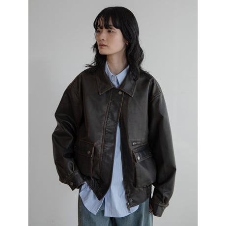 《予約販売》vintage like mannish fake leather jacket/2colors_no0424