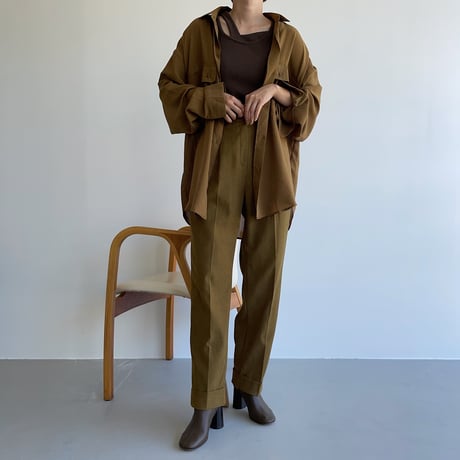 【nokcha original】pin stripe sheer over shirt/olive brown_nt1045