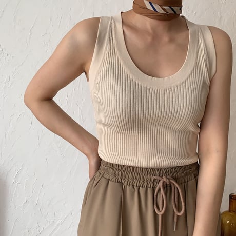 《予約販売》lady u neck knit tank top/4colors_nt0440
