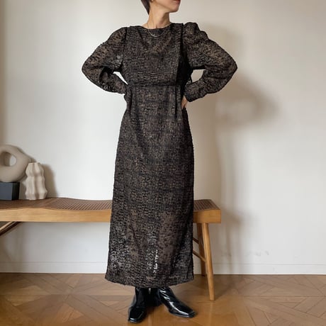 【nokcha original】jacquard sheer dress/black_nd0093