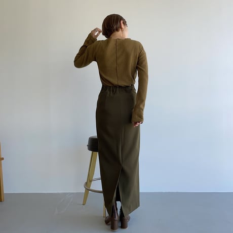 【nokcha original】stitch long skirt/khaki_ns0060