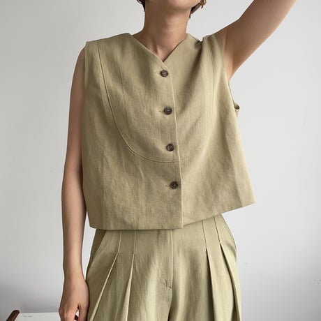 【nokcha original】2way linen vest/pistacchio_nt0967