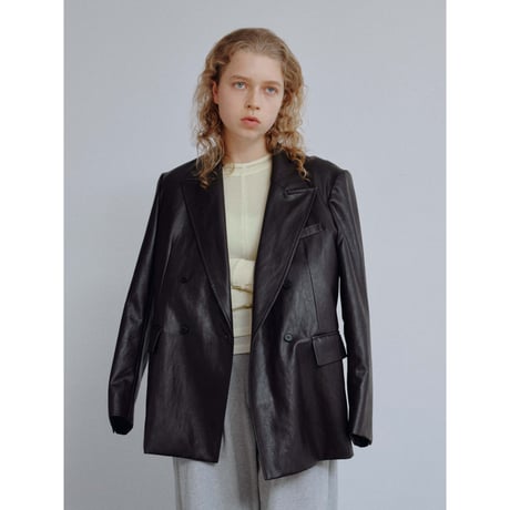- AUTHENTIC series - double breasted fake leather jacket/deep brown_an0056