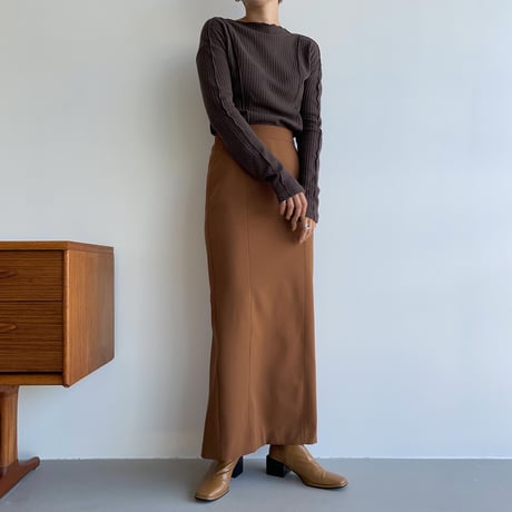 【nokcha original】stitch long skirt/camel brown_ns0059