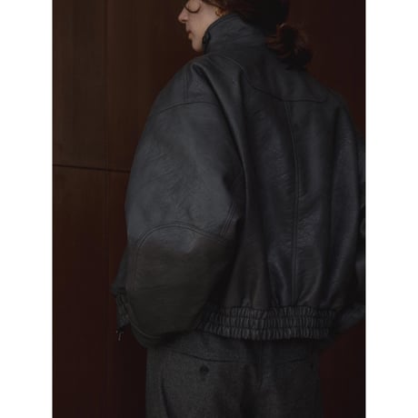 - AUTHENTIC series - throat latch fake leather jacket/blue gray_an0017