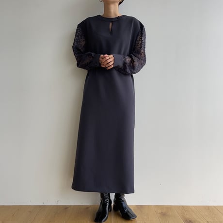 【nokcha original】sleeve dress/charcoal navy_nd0134