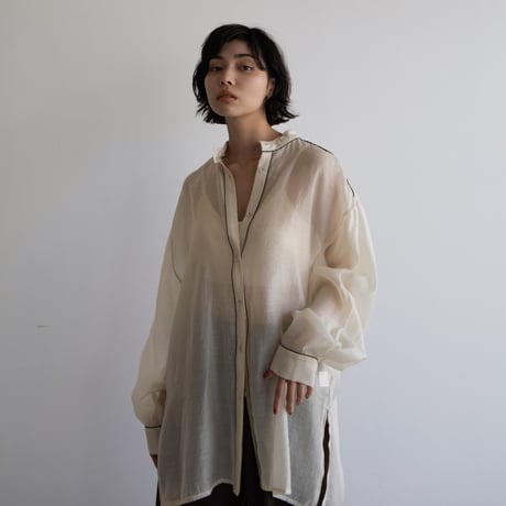 【nokcha original】piping sheer blouse/ivory_nb0055