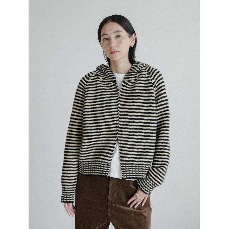 予約販売》2way zip border knit hoodie/2colors_nt242