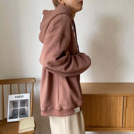 【nokcha original】unisex label hood pullover/dark pink_nt0736