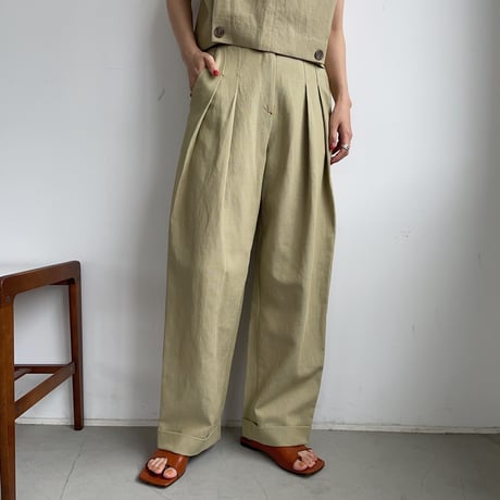 【nokcha original】linen tuck cocoon pants/pistacchio_np0400
