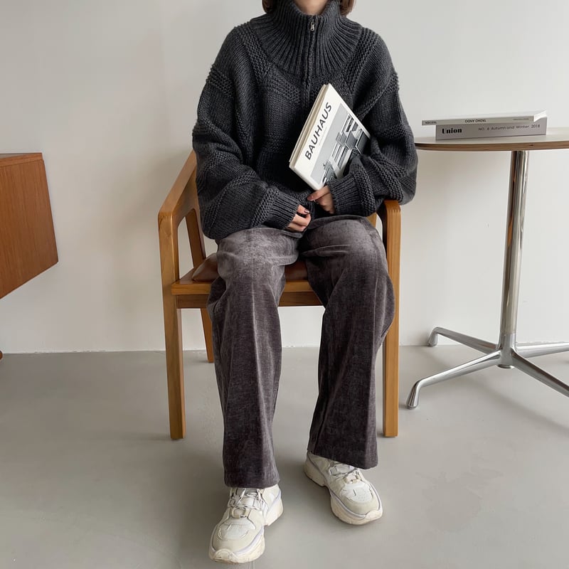 nokcha original】zip up over knit/charcoal_nt11