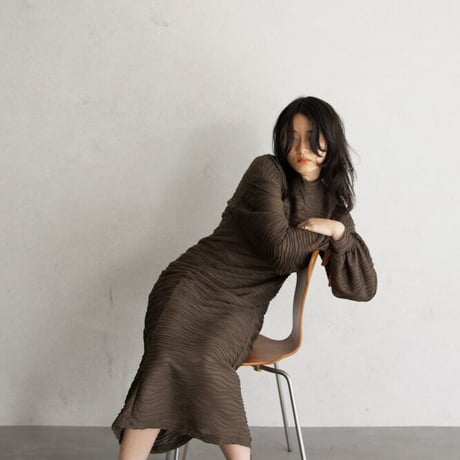 【nokcha original】volume long dress/brown_nd0119