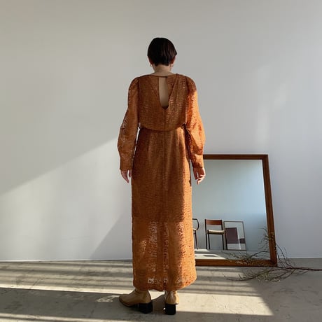 【nokcha original】jacquard sheer dress/camel_nd0092