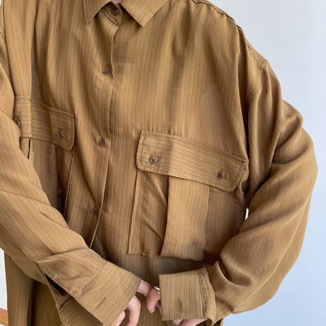 【nokcha original】pin stripe sheer over shirt/olive brown_nt1045