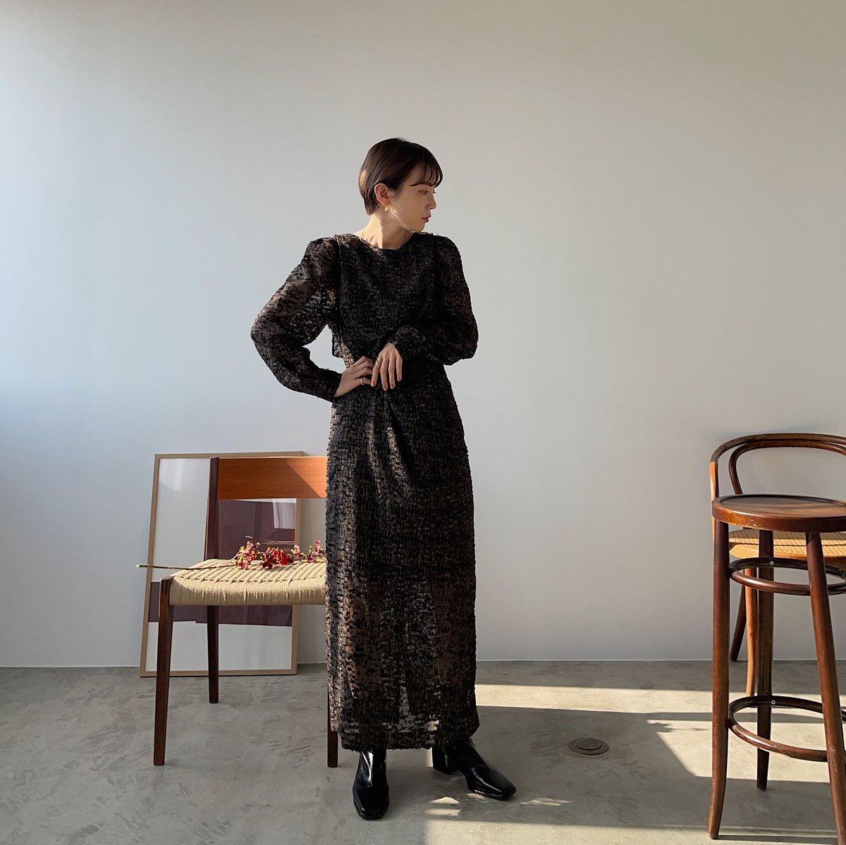 【nokcha original】jacquard sheer dress/black_nd0093 【nokcha original】jacquard sheer dress/black_nd0093