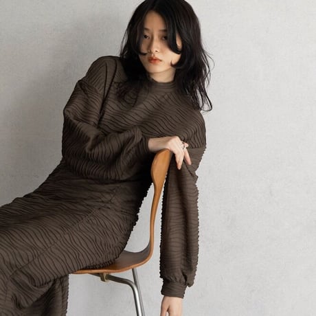 【nokcha original】volume long dress/brown_nd0119
