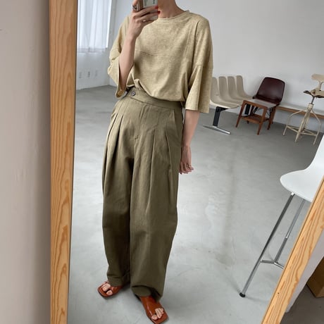 【nokcha original】 linen tuck cocoon pants/khaki_np0399