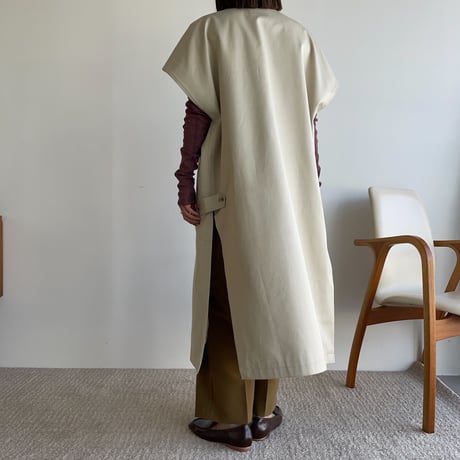 【nokcha original】twill slit long vest/ivory_no0204