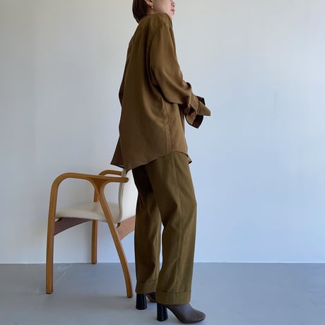 【nokcha original】pin stripe sheer over shirt/olive brown_nt1045