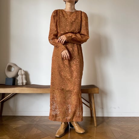 【nokcha original】jacquard sheer dress/camel_nd0092