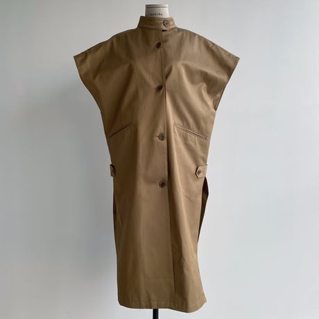 【nokcha original】twill slit long vest/beige_no0205