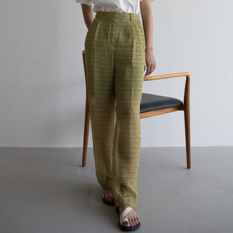 【nokcha original】check sheer pants/light green_np0598