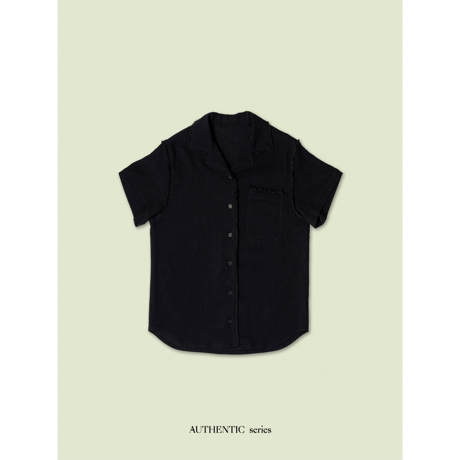 - AUTHENTIC series - vintage like linen shirt/black_an0039