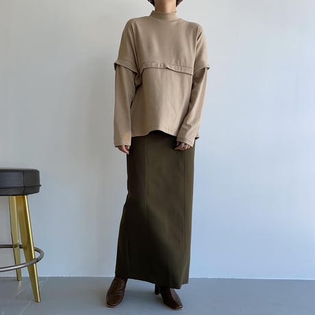 【nokcha original】stitch long skirt/khaki_ns0060