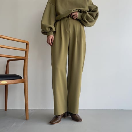 【nokcha original】 quality two tuck wide pants/green tee_np0466