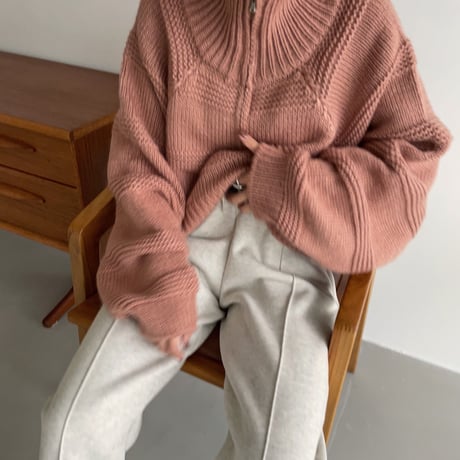 【nokcha original】zip up over knit/pink_nt1185