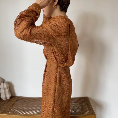 【nokcha original】jacquard sheer dress/camel_nd0092