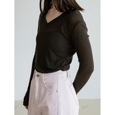 《予約販売》v neck sheer lib tops/3colors_nt2583