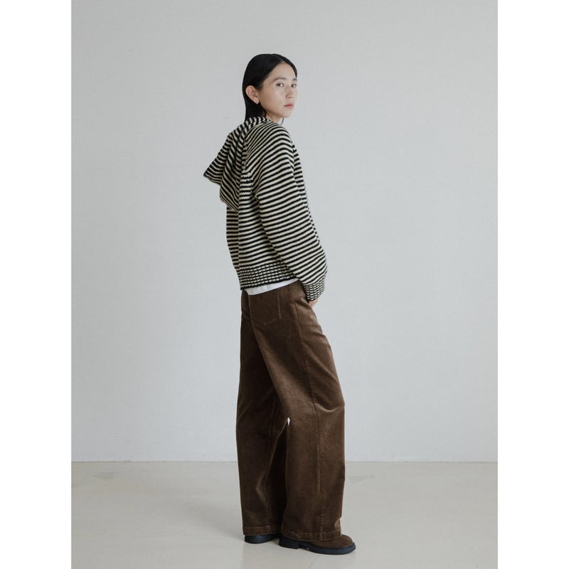 予約販売》2way zip border knit hoodie/2colors_nt242