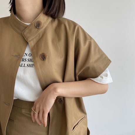 【nokcha original】twill slit long vest/beige_no0205