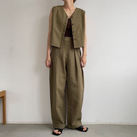 【nokcha original】 linen tuck cocoon pants/khaki_np0399