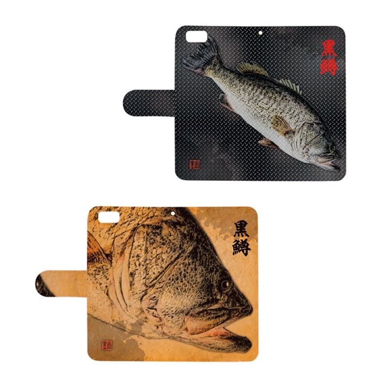 スマホケース【黒鱒（ブラックバス）・手帳型】 | デジタル魚拓
