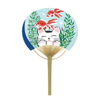 平竹うちわ（大）　<猫と金魚鉢> US21-35
